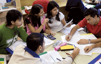 Students discuss Miller & Levine biology program lessons.