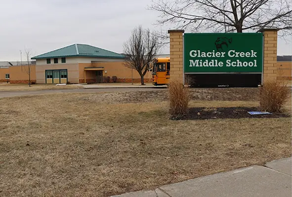 A photo of Glacier Creek Middle School in Cross Plains, Wisconsin.
