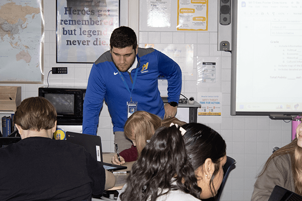 A Mukwonago High School history teacher using World History Interactive in the classroom.