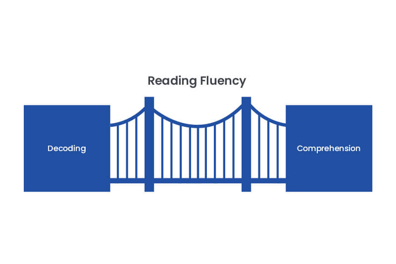 Image of a bridge with Decoding on one end and Comprehension on the other with Reading Fluency connecting the two.
