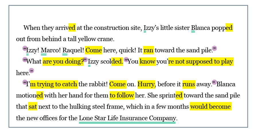 The language conventions in this text passage (such as capitalization and quotation marks) have been marked up as part of a language conventions scaffolding activity.
