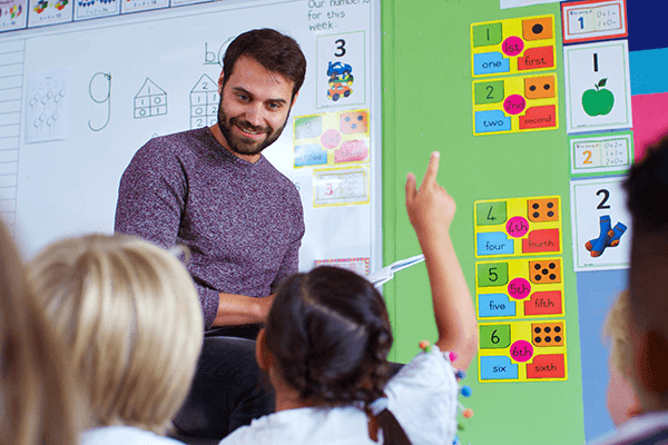 Teacher leading a number talk to promote numeracy and relational number sense through mathematical discussion.