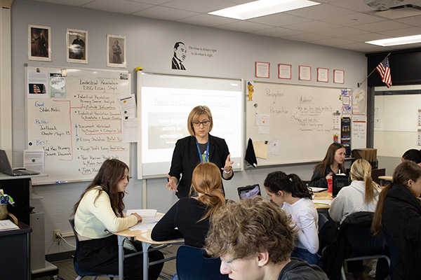 A Mukwonago High School history teacher using World History Interactive in the classroom.
