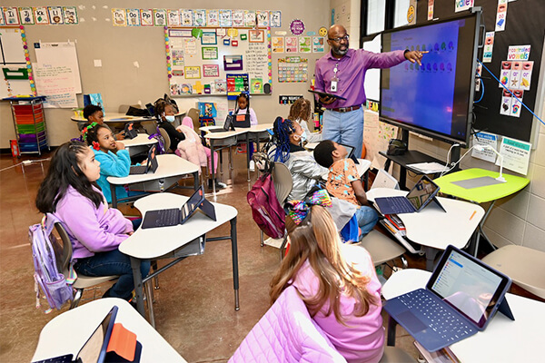 Students using digital tools in their math lesson at Birmingham City Schools.